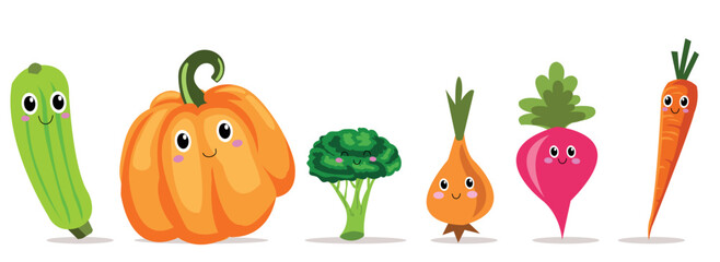 Funny Cartoon Characters. Cute Vegetables. Vector Set