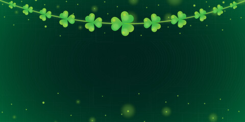 The Background of St. Patrick's Day with Green Shamrocks and Lucky Gold Coins