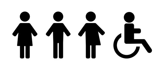 Toilet icons for men, women, all genders, disabled. A simple illustration