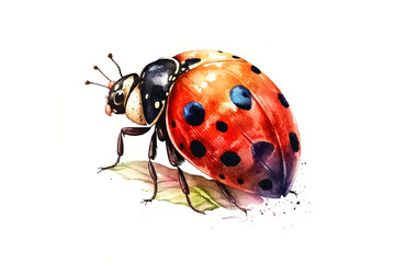 Fototapeta premium ladybug painted with multicolored watercolors isolated on white background. AI generated
