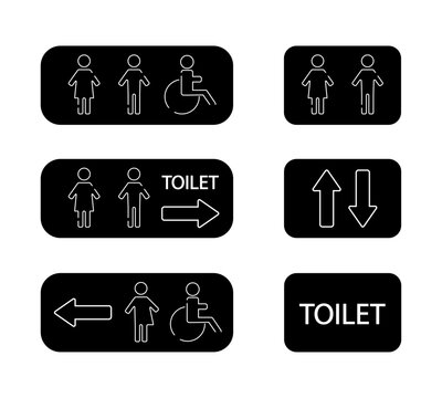 Set of linear toilet icons, icons on a black background