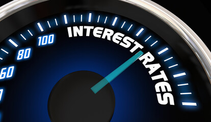 Interest Rates Speedometer Gauge Rising Higher Increase Borrow Money 3d Illustration