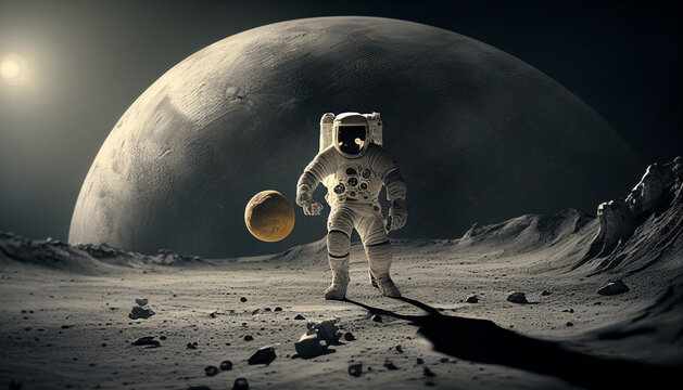 Astronaut plays soccer on an extraterrestrial planet, Generative ai
