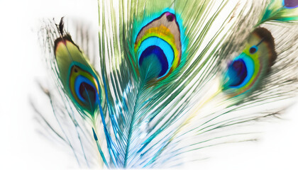 Obraz premium Beautiful Peacock Feather isolated on white background