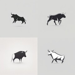 set of bull icons logo, simple minimal flat illustration, generative ai