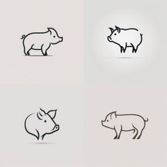 set of pig pork icons logo, simple minimal flat illustration, generative ai