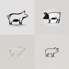 set of pig pork icons logo, simple minimal flat illustration, generative ai