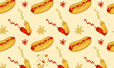 Pattern hot dog - obrazy, fototapety, plakaty