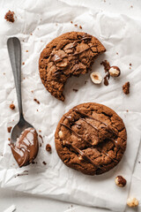 chocolate nut chip cookies on plate white background  nutella