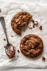 chocolate nut chip cookies on plate white background  nutella