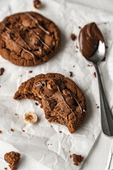 chocolate nut chip cookies on plate white background  nutella