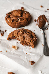 chocolate nut chip cookies on plate white background  nutella
