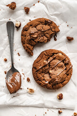 chocolate nut chip cookies on plate white background  nutella