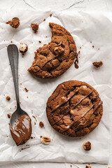 chocolate nut chip cookies on plate white background  nutella