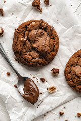 chocolate nut chip cookies on plate white background  nutella