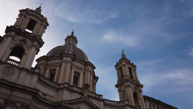 The Church of Sant'Agnese in Agone viewed from Piazza Navona in Rome, Italy.