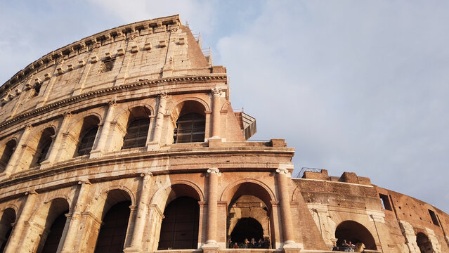 Superposed order of the Colosseum in Rome, Italy. The ancient Roman Colosseum is one of the main tourist attractions in Europe.