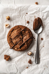 chocolate nut chip cookies on plate white background  nutella