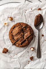 chocolate nut chip cookies on plate white background  nutella