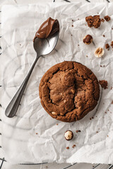 chocolate nut chip cookies on plate white background  nutella