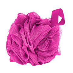 Pink bath sponge for shower body care isolated on the white background
