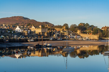 Fototapeta na wymiar Conwy castle and town at sunrise North Wales