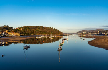 Conwy castle and town at sunrise North Wales