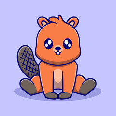 Cute beaver cartoon icon illustration