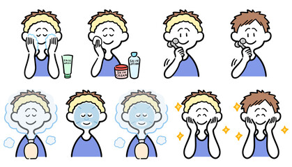 念入りに肌のお手入れをする男性のセット