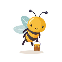 Cartoon bee cute character in flat style. Vector illustration.