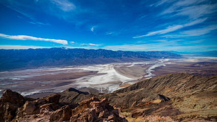 panorama of death valley national park seen from dante's view peak lookout; famous desert in...