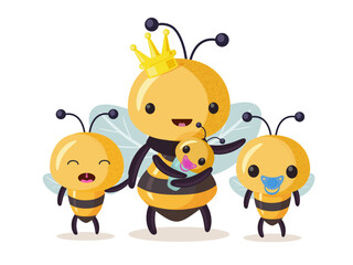 Fototapeta premium Bee family. Cartoon bee cute characters in flat style.