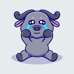 Cute crying bull cartoon icon illustration