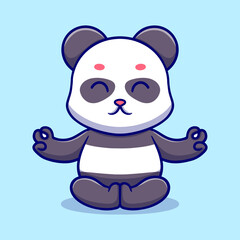 Cute panda meditate cartoon illustration