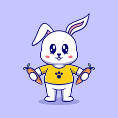Cute bunny holding carrot cartoon icon illustration