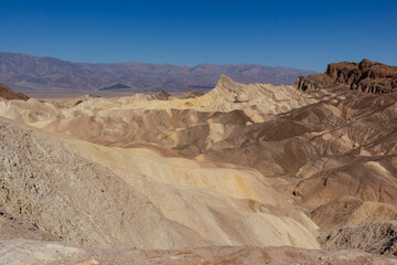 Badlands view from Zabriskie Point. Zabriskie Point is a part of the Amargosa Range located east of Death Valley in Death Valley National Park in California, USA.