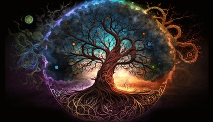 Cosmic Tree with Very Colorful and Galactic Effects Generated by AI