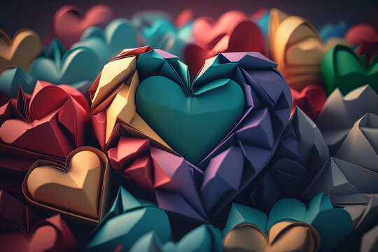 Folded Paper Hearts In The Shape Of A Heart, Generative Ai