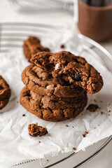 chocolate nut chip cookies on plate white background  nutella