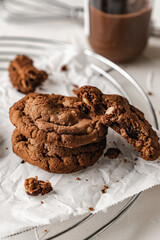 chocolate nut chip cookies on plate white background  nutella