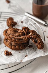 chocolate nut chip cookies on plate white background  nutella