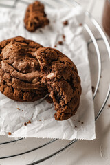 chocolate nut chip cookies on plate white background  nutella
