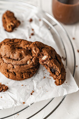 chocolate nut chip cookies on plate white background  nutella