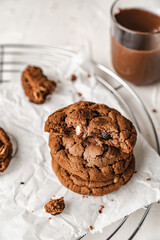 chocolate nut chip cookies on plate white background  nutella