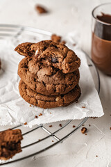 chocolate nut chip cookies on plate white background  nutella
