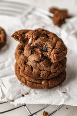chocolate nut chip cookies on plate white background  nutella