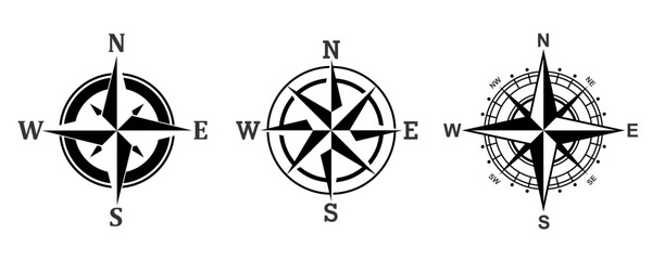 Navigational compass with cardinal directions of North, East, South, West. Geographical position.