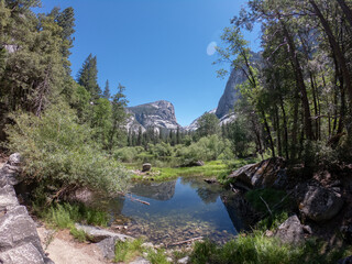 The Mirror Lake is a small, seasonal lake located on Tenaya Creek in Yosemite National Park, California, USA. Situated in Tenaya Canyon directly between North Dome and Half Dome.