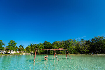 Beautiful lagoon Bacalar in Mexico - 574406763