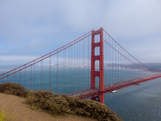 View of the Golden Gate Bridge from the Battery Spencer overlook in Sausalito, California, USA.
